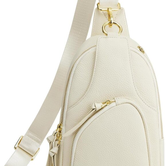Leather Fanny Packs Crossbody Purse, Small Chest Bag with RFID Blocking, Beige - Picture 1 of 7